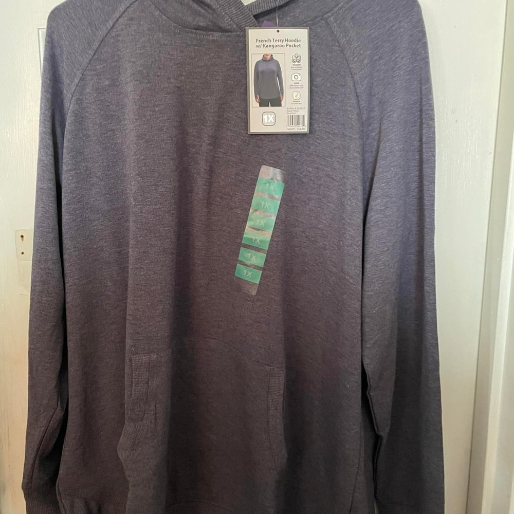 ReeBoX Active Hooded French Terry Hoodie w/ Kangaroo Pocket Plum Heather 1X